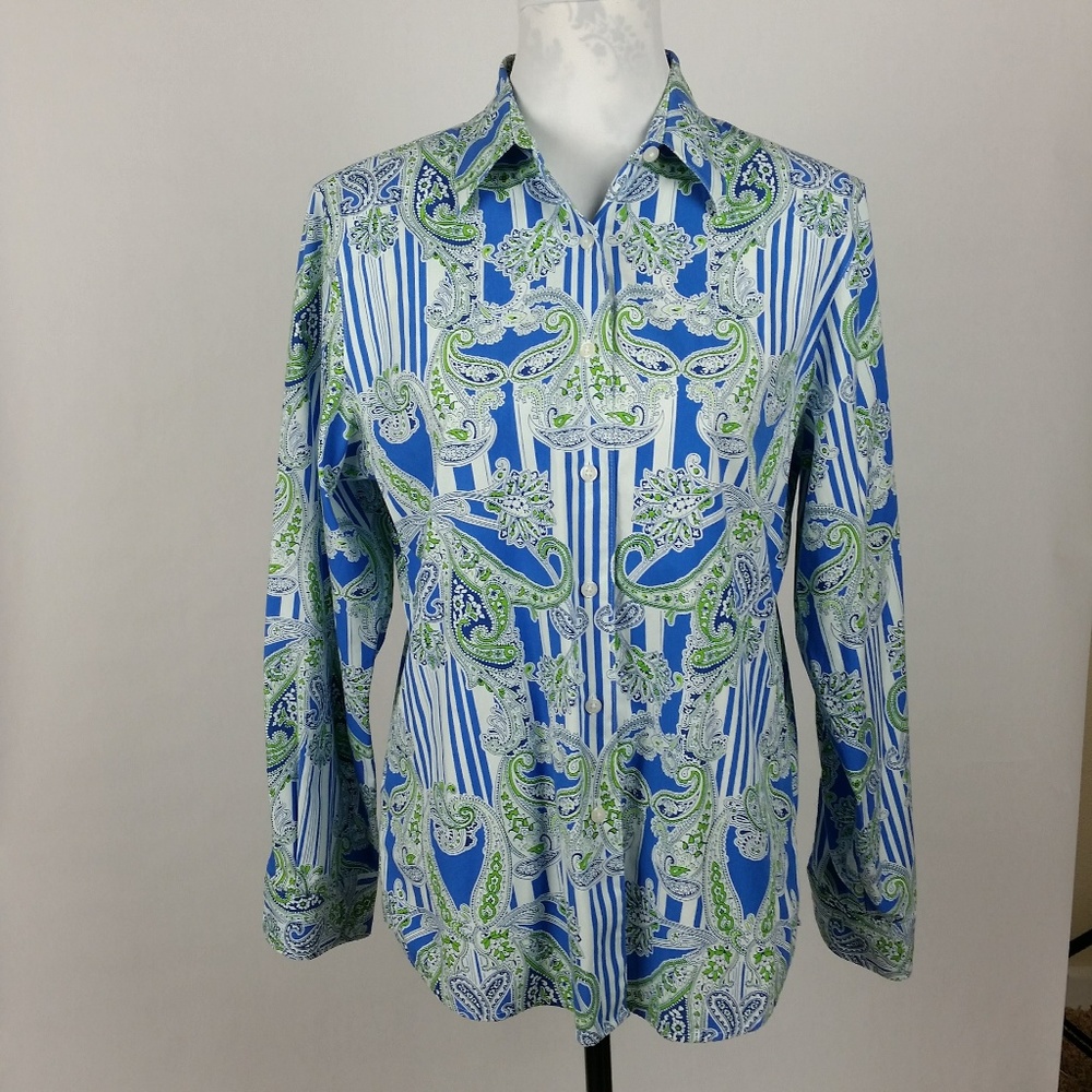 Foxcroft Paisley Button Down Long Sleeve Shirt 10